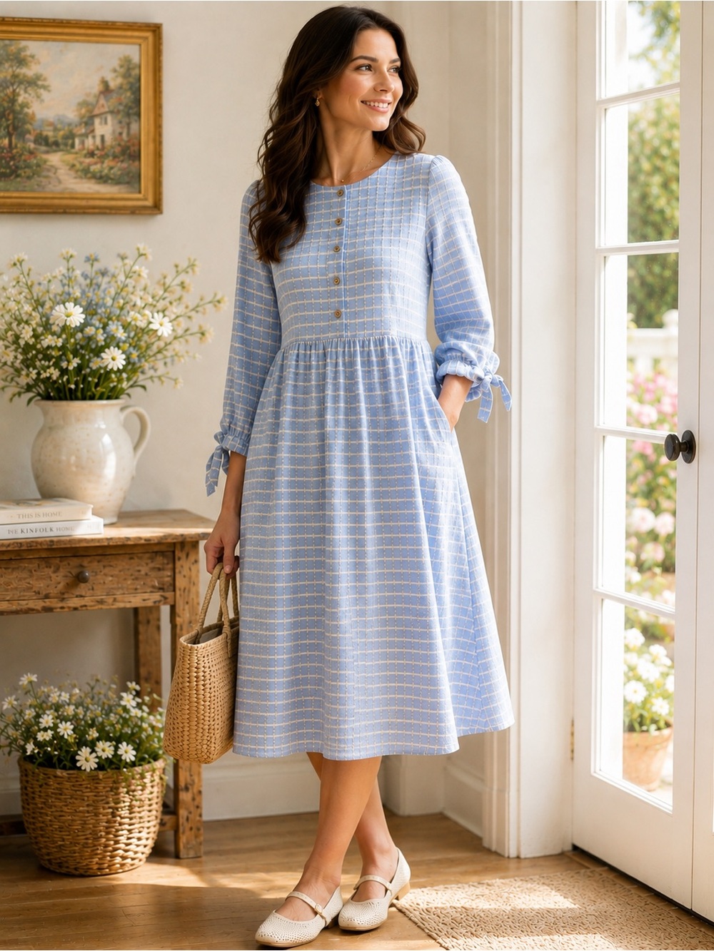 Polagram Light Blue & White Striped Button-Front Midi Dress